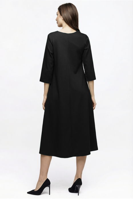 Rochie Eva neagra A line din tricot de vascoza si decolteu rotund [2]