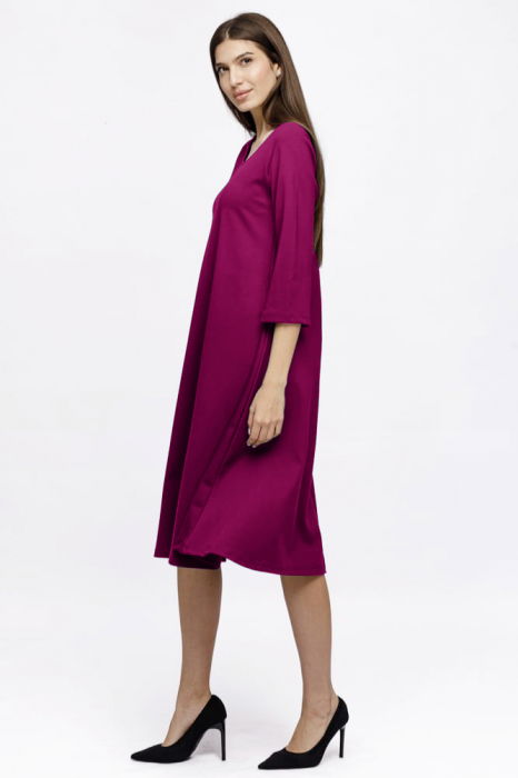 Rochie Eva midi magenta A line din tricot de vascoza si decolteu rotund [3]