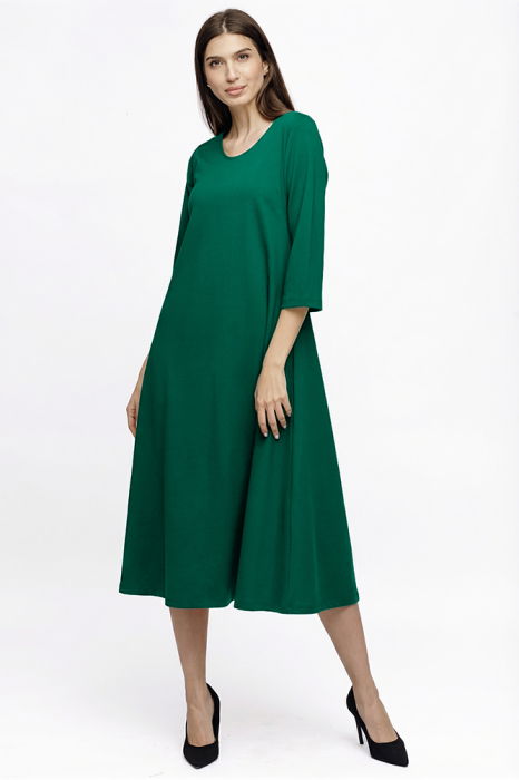 Rochie Eva verde A line din tricot de vascoza si decolteu rotund [1]