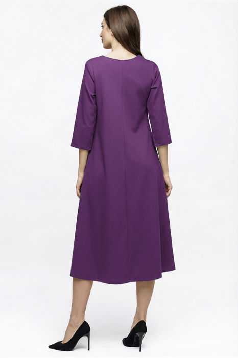 Rochie Eva mov inchis A line din tricot de vascoza si decolteu rotund [2]