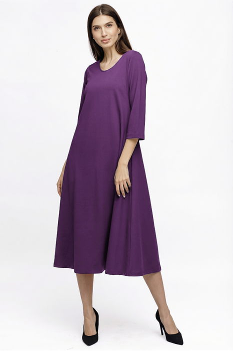 Rochie Eva mov inchis A line din tricot de vascoza si decolteu rotund [1]