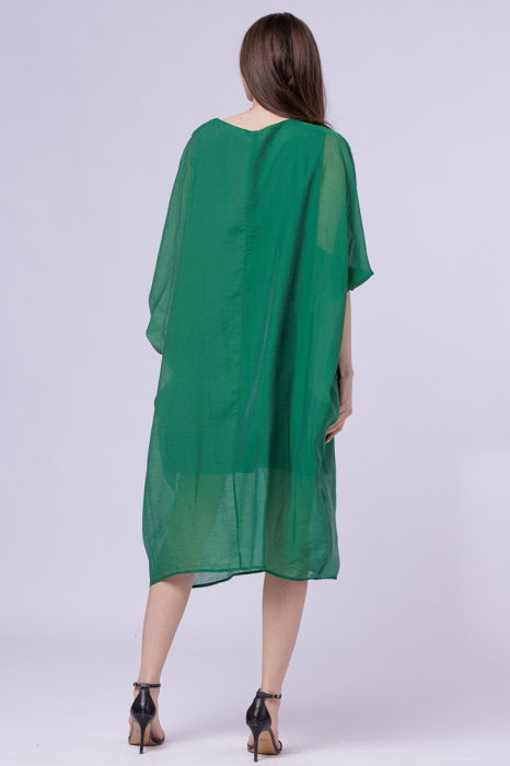 Rochie fluture, oversize verde, cu Y decorativ negru [3]