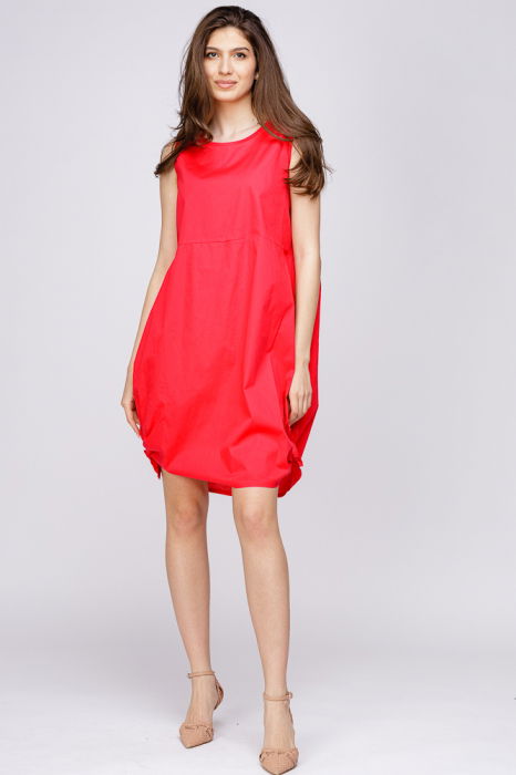 Rochie rosie, din poplin de bumbac, cu noduri laterale [2]