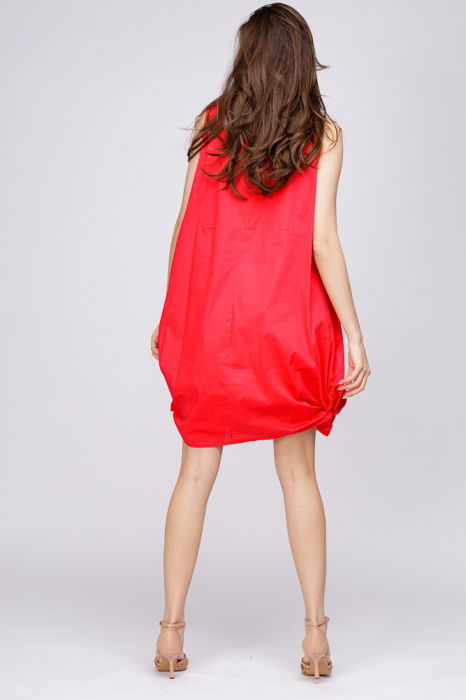 Rochie rosie, din poplin de bumbac, cu noduri laterale [3]