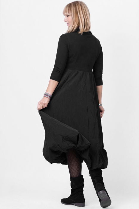 Rochie gogosar cu guler, din tafta si tricot negru, uni [3]