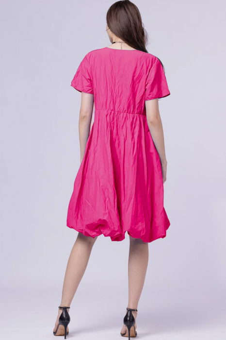 Rochie gogosar din vascoza creponata, taiata in talie, fucsia [3]