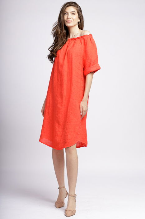 Rochie asimetrica din in corai, cu decolteu pe elastic [2]