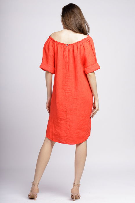 Rochie asimetrica din in corai, cu decolteu pe elastic [3]