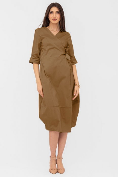 Rochie lalea camel din poplin de bumbac, petrecuta