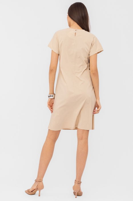 Rochie midi bej din vascoza, petrecuta pe talie [3]