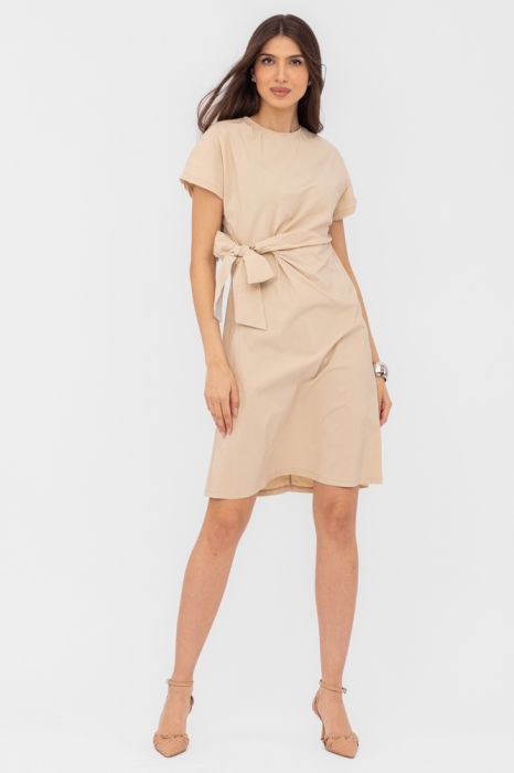 Rochie midi bej din vascoza, petrecuta pe talie [2]