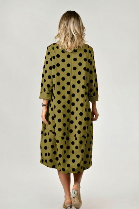 Rochie lalea, verde cu buline embosate, catifelate si croi lejer, din vascoza [2]