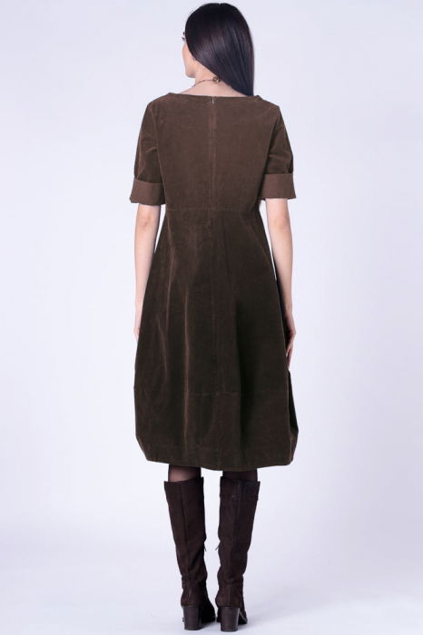 Rochie lalea cambrata, cu fermoar, din catifea reiata maro [3]