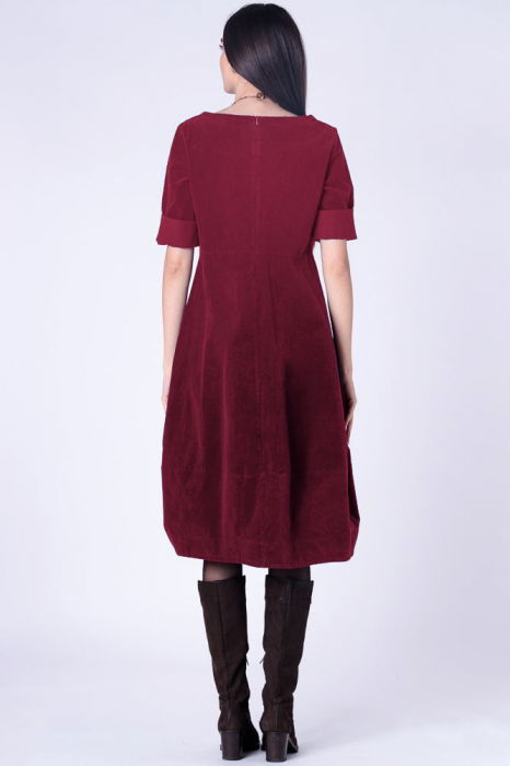 Rochie lalea cambrata, cu fermoar, din catifea reiata bordo [3]