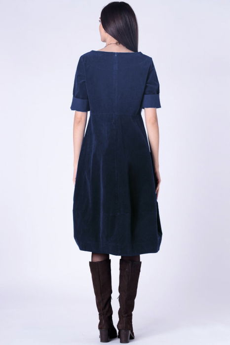 Rochie lalea cambrata, cu fermoar, din catifea reiata bleumarin [3]