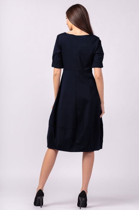 Rochie lalea cambrata din jerseu de bumbac, bleumarin [3]