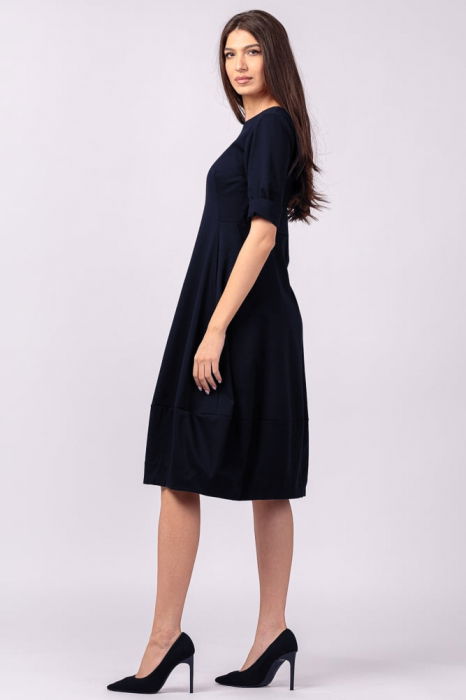 Rochie lalea cambrata din jerseu de bumbac, bleumarin [2]