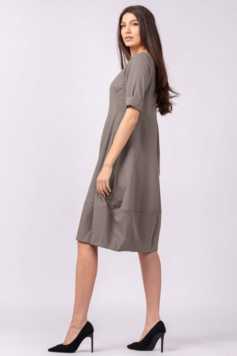 Rochie lalea cambrata din jerseu punto milano, bej inchis [2]