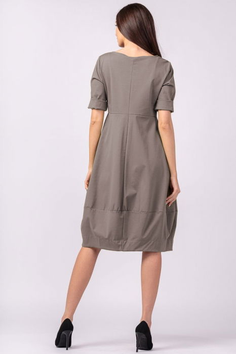 Rochie lalea cambrata din jerseu punto milano, bej inchis [3]