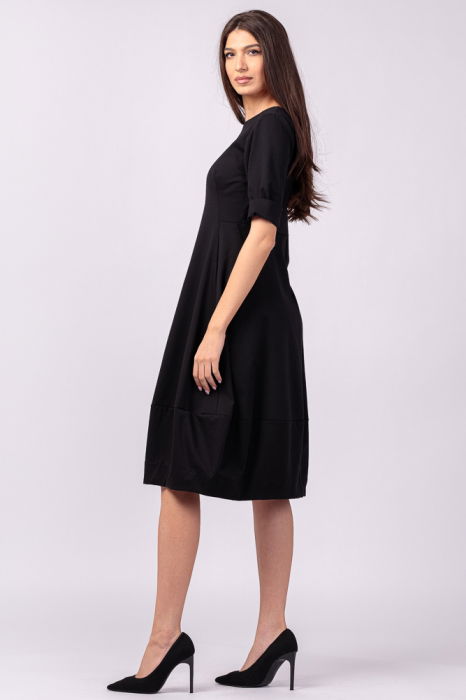 Rochie lalea cambrata din jerseu punto milano, neagra [3]