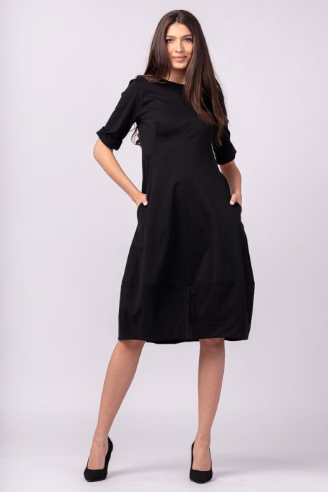 Rochie lalea cambrata din vascoza elastica, neagra [2]