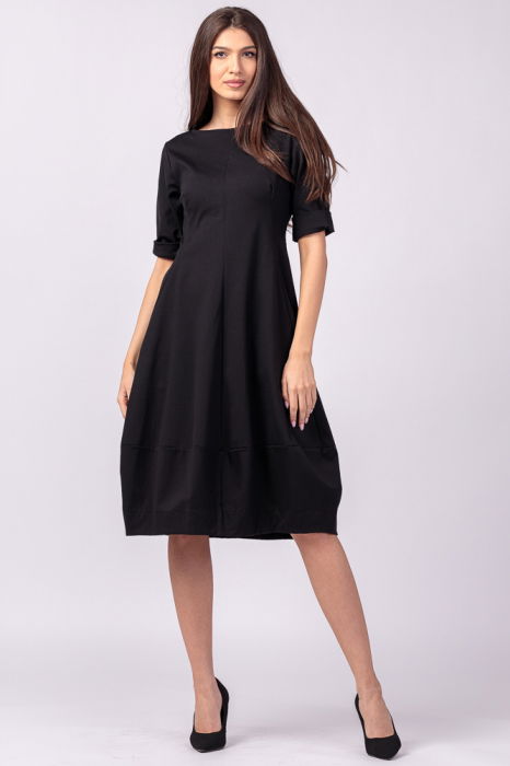 Rochie lalea cambrata din jerseu punto milano, neagra [1]