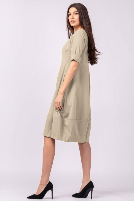 Rochie lalea cambrata din vascoza elastica, bej [2]