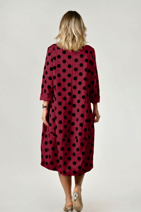 Rochie lalea, bordo cu buline embosate, catifelate si croi lejer, din vascoza [2]