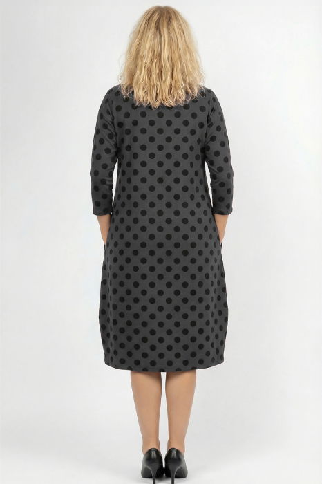 Rochie lalea cu buline embosate si catifelate, din jerseu de bumbac gri cu negru [2]