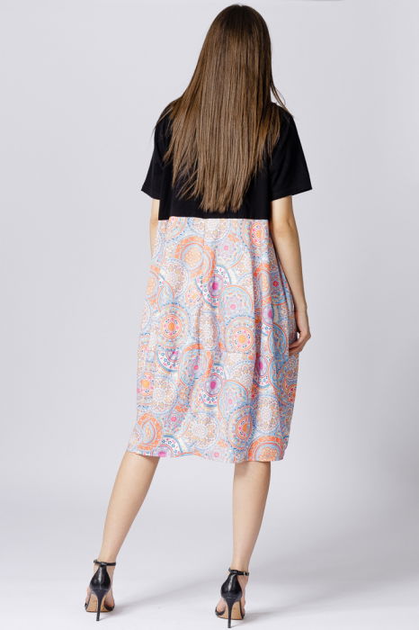 Rochie lalea cu bust negru si imprimeu mandale bleu [4]