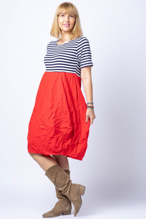 Rochie lalea cu imprimeu marinar alb bleumarin si tafta rosie [2]