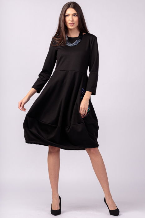 Rochie neagra, lalea, din bumbac [1]