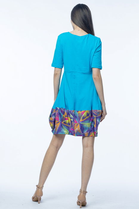 Rochie lalea din bumbac turcoaz, cu imprimeu la poale [3]