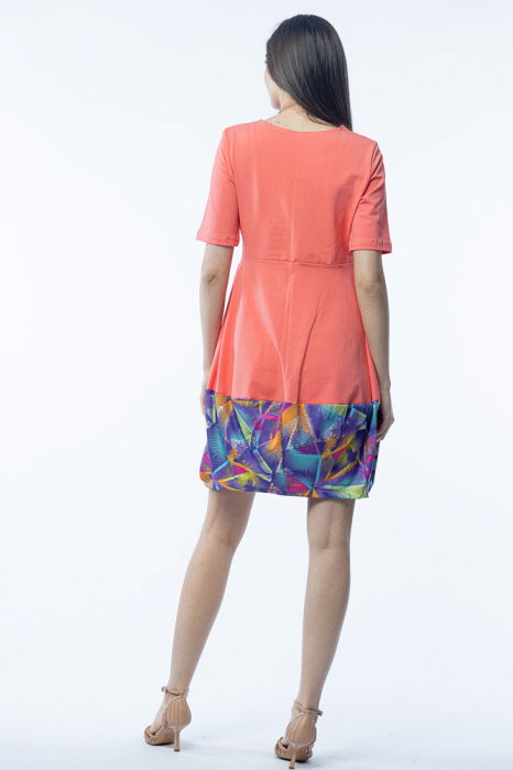 Rochie lalea din bumbac corai, cu imprimeu la poale [3]