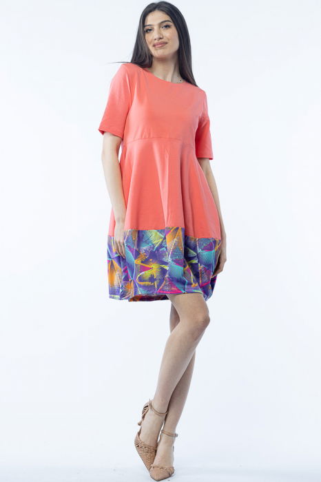 Rochie lalea din bumbac corai, cu imprimeu la poale [1]