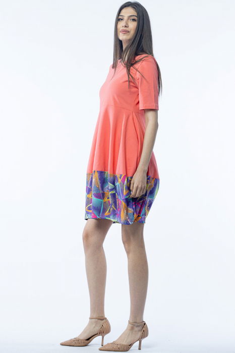 Rochie lalea din bumbac corai, cu imprimeu la poale [2]