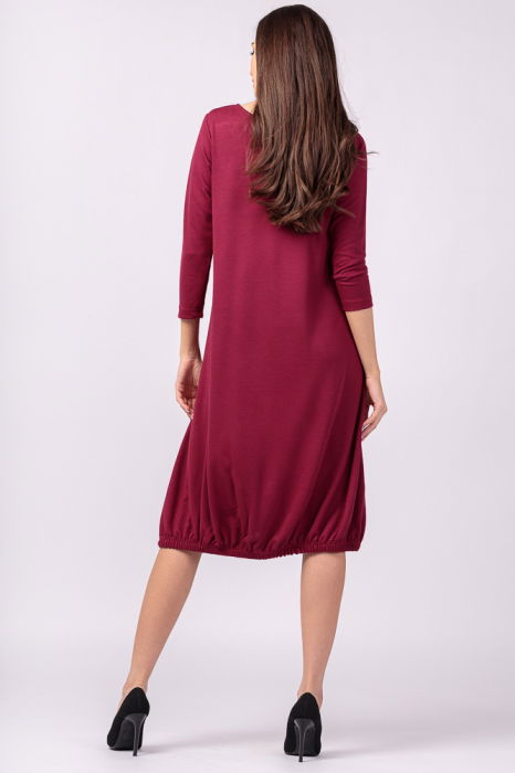 Rochie bordo din tricot, cu elastic la poale si imprimeu maci rosii [1]
