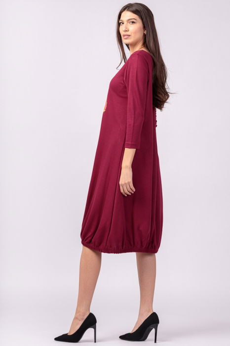 Rochie bordo din tricot, cu elastic la poale si imprimeu maci rosii [3]