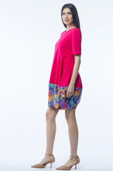 Rochie lalea din bumbac fucsia, cu imprimeu la poale [2]