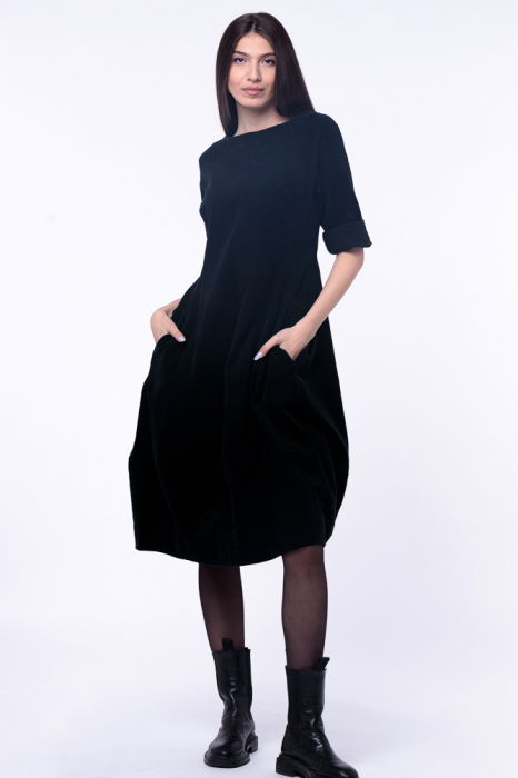 Rochie lalea cambrata, cu fermoar, din catifea reiata neagra