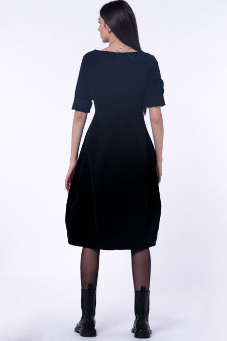 Rochie lalea cambrata, cu fermoar, din catifea reiata neagra [5]