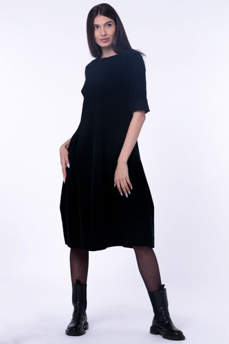 Rochie lalea cambrata, cu fermoar, din catifea reiata neagra [3]