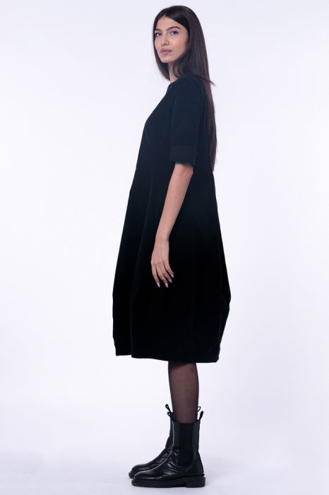 Rochie lalea cambrata, cu fermoar, din catifea reiata neagra [4]