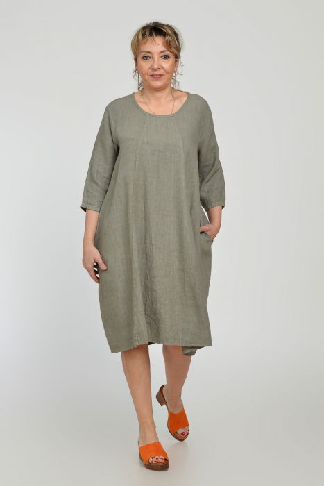 Rochie lalea din in, masura mare, bej inchis