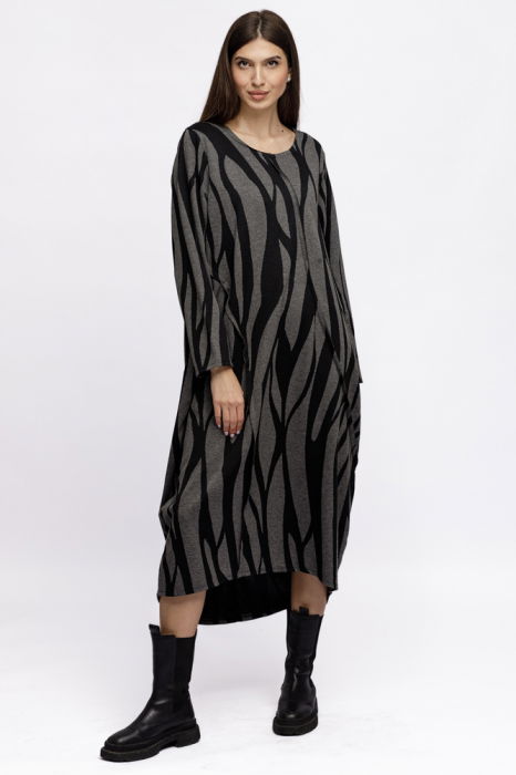 Rochie lalea din jerseu gri cu dungi ondulate negre [1]