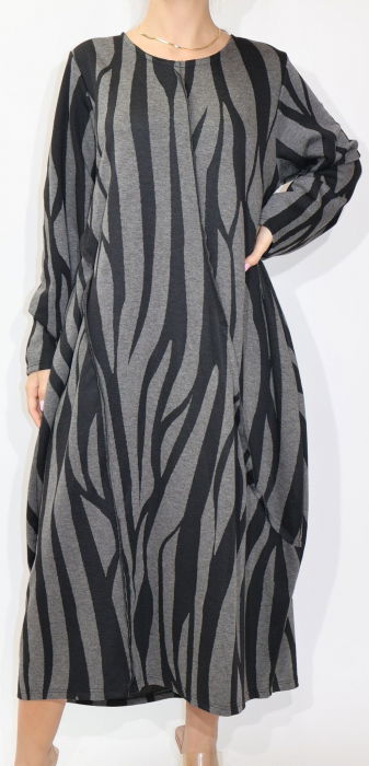 Rochie lalea din jerseu gri cu dungi ondulate negre [5]