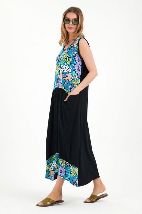 Rochie fara maneci, cu imprimeu turcoaz-lila, din vascoza [2]