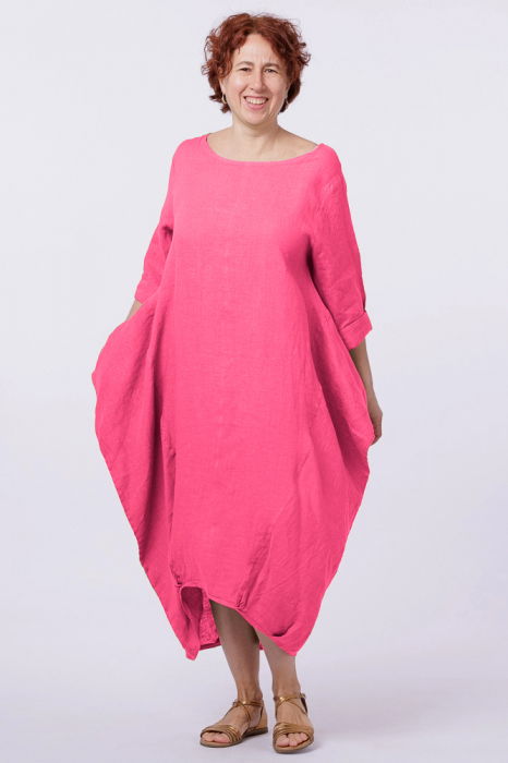 Rochie lalea in colturi, din in fucsia