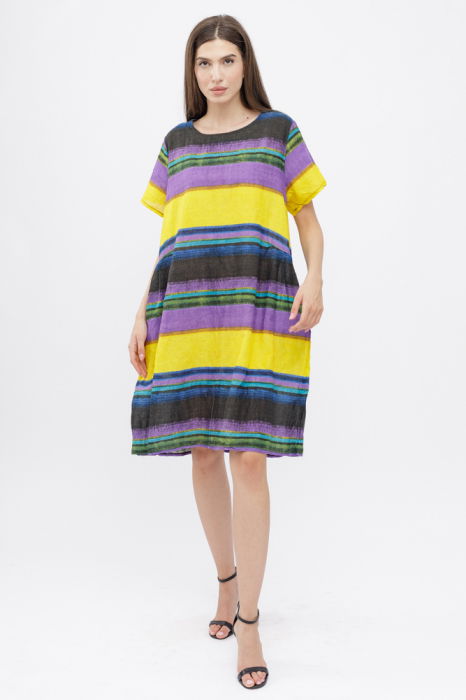 Rochie de vara, lalea, usoara, cu dungi color, din bumbac [2]