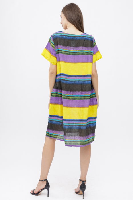 Rochie de vara, lalea, usoara, cu dungi color, din bumbac [3]